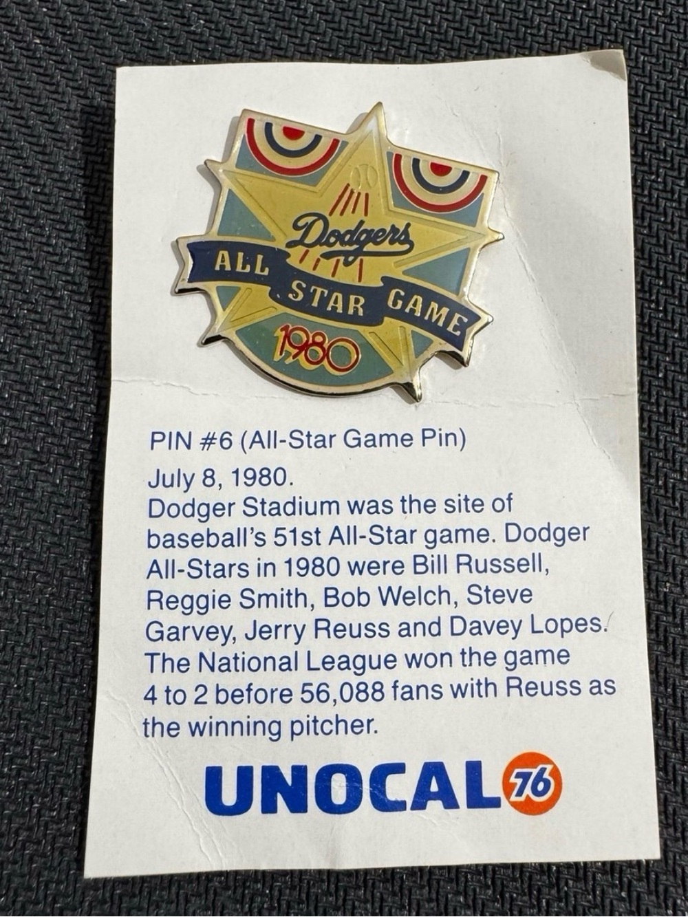 1987 LA Dodgers Unocal 25th Anniversary Pin #6/6 – 1980 MLB All-Star Game
